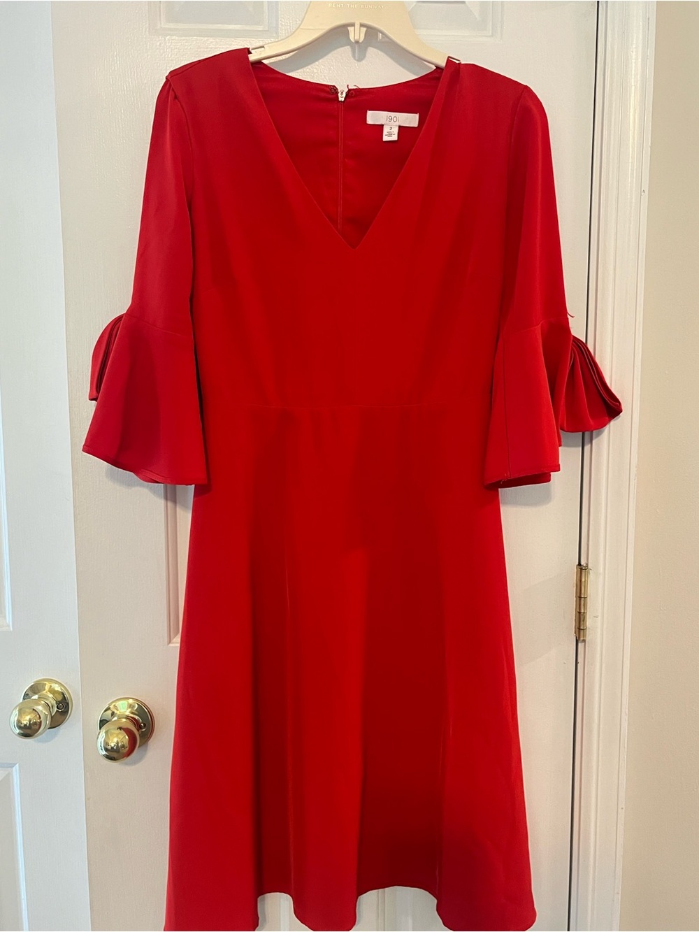 1901 Red V-Neck Bell Sleeve Midi Dress
